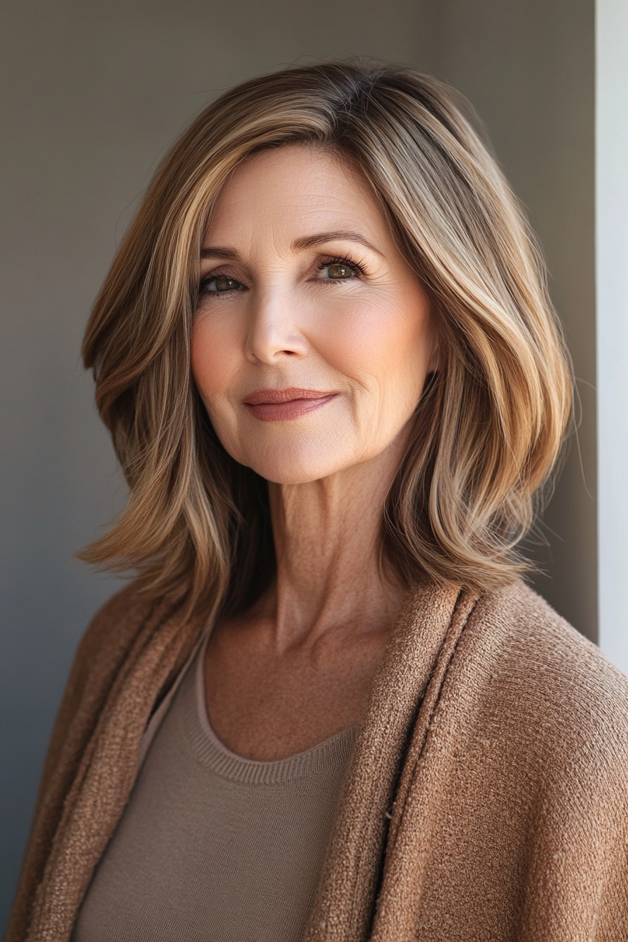 8. Sliced Bob with Caramel Brown (Medium Haircuts For Older Women) - Medium Haircuts For Older Women