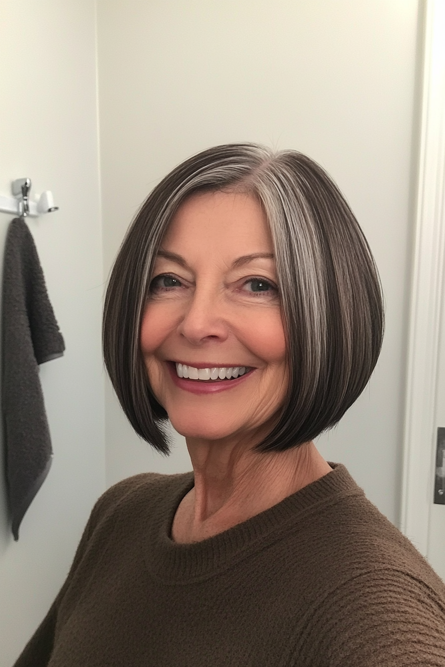 13. Classic Bob with Salt-and-Pepper Blend (Medium Haircuts For Older Women) - Medium Haircuts For Older Women