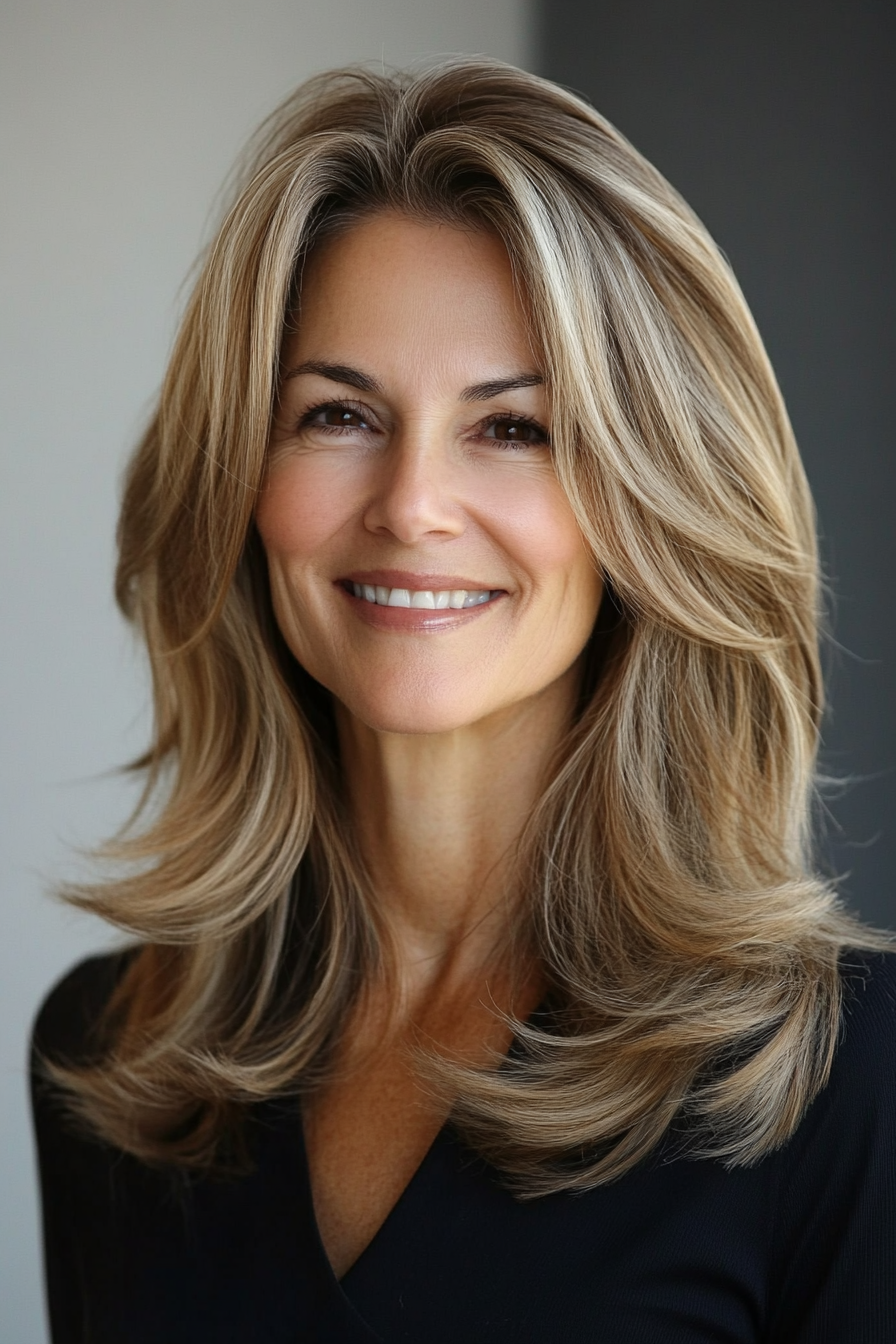 17. Face-Framing Layers with Light Brown (Medium Haircuts For Older Women) - Medium Haircuts For Older Women