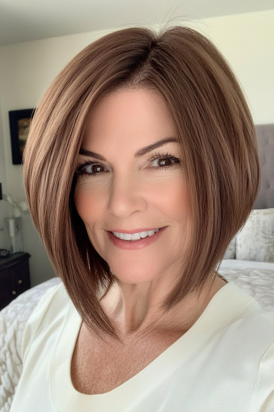 18. Inverted Bob with Mocha Brown (Medium Haircuts For Older Women) - Medium Haircuts For Older Women