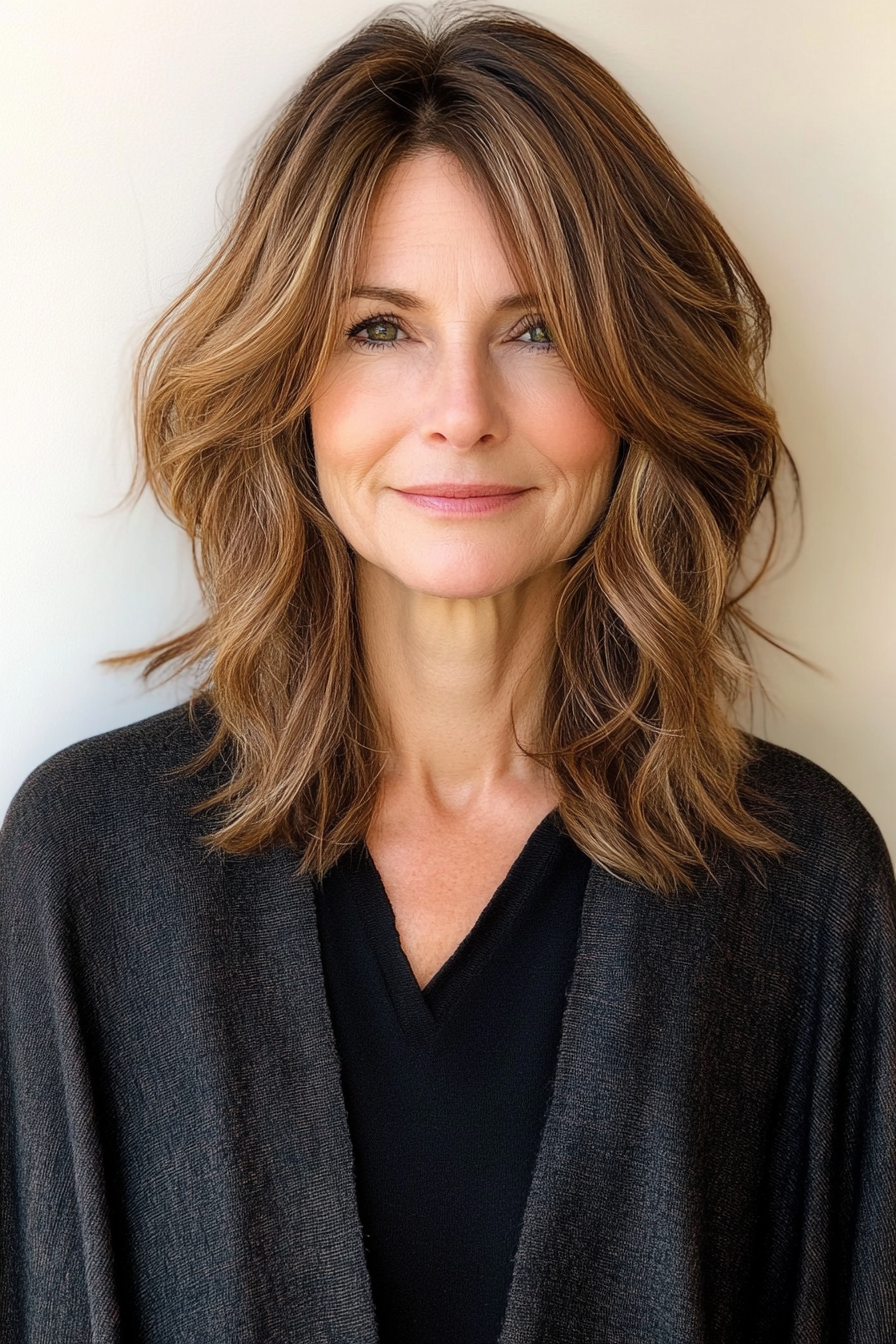 23. Undone Waves with Espresso Brown (Medium Haircuts For Older Women) - Medium Haircuts For Older Women