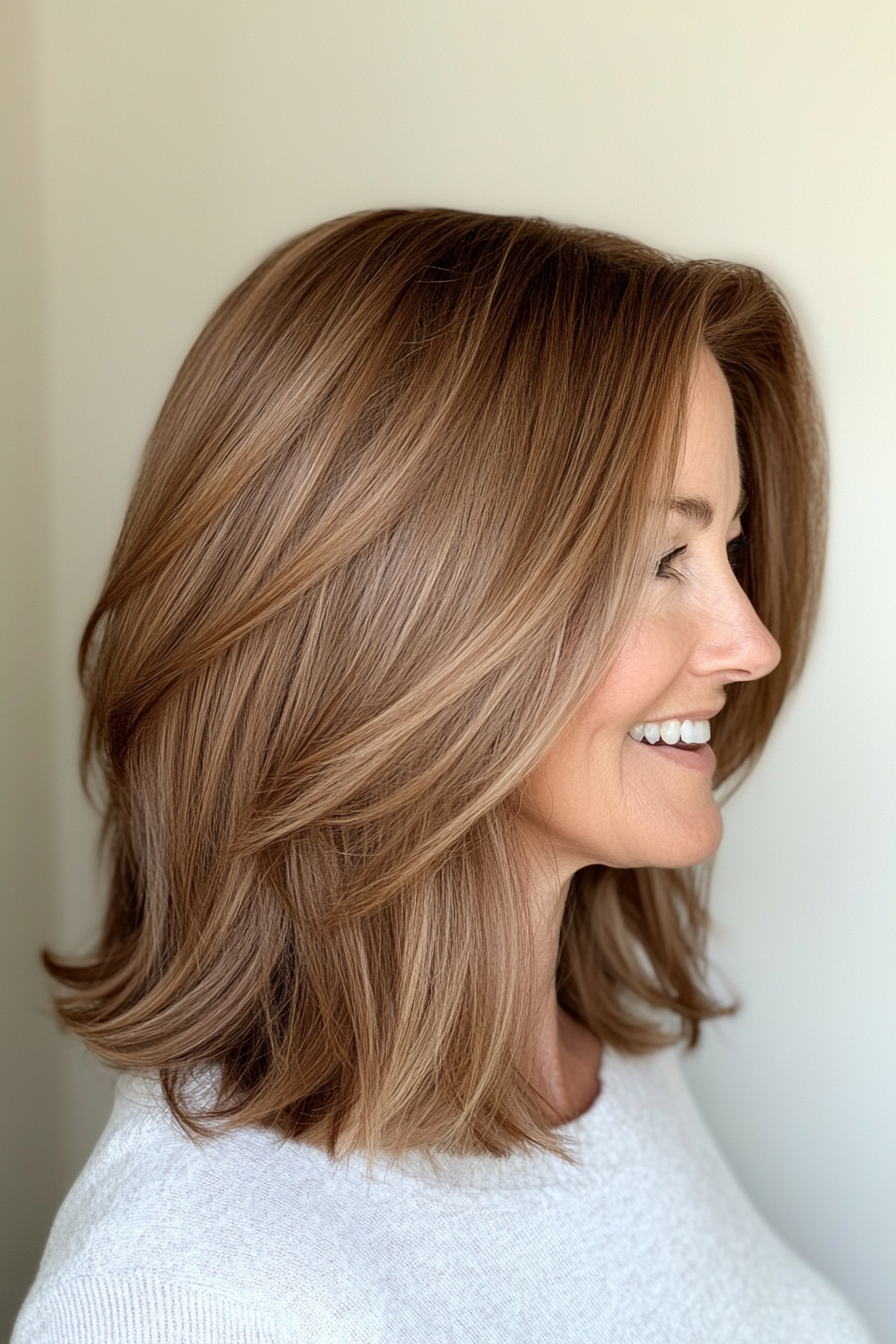25. Collarbone Cut with Warm Maple Brown (Medium Haircuts For Older Women) - Medium Haircuts For Older Women