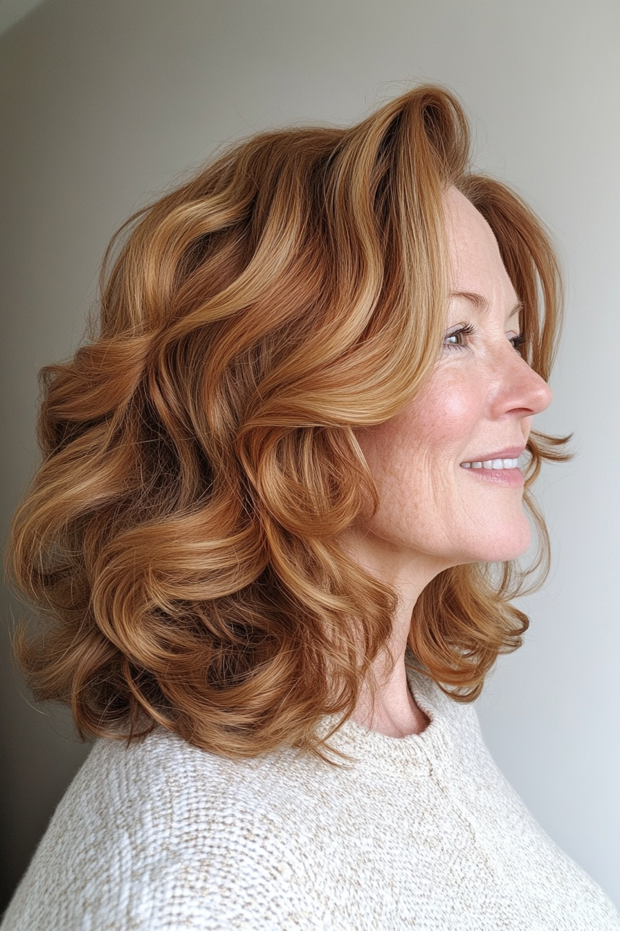 27. Soft Curls with Honey Brown (Medium Haircuts For Older Women) - Medium Haircuts For Older Women