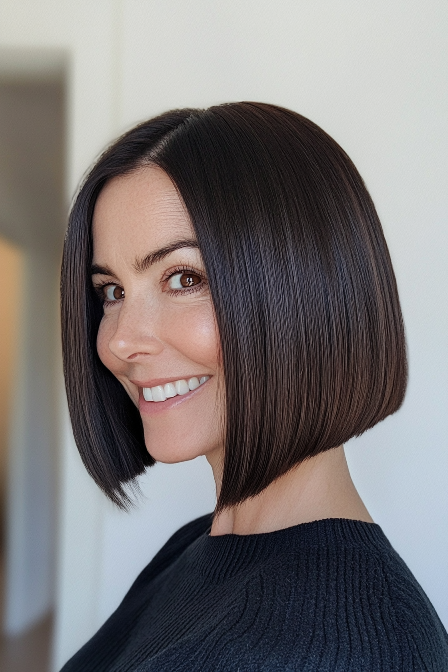 1. Classic Blunt Bob with Dark Brown Hair (Bob Hairstyles For Women Over 50) - Bob Hairstyles For Women Over 50