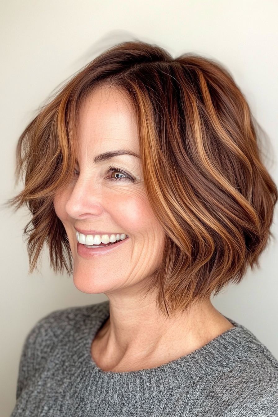 2. Textured Bob with Auburn Highlights (Bob Hairstyles For Women Over 50) - Bob Hairstyles For Women Over 50