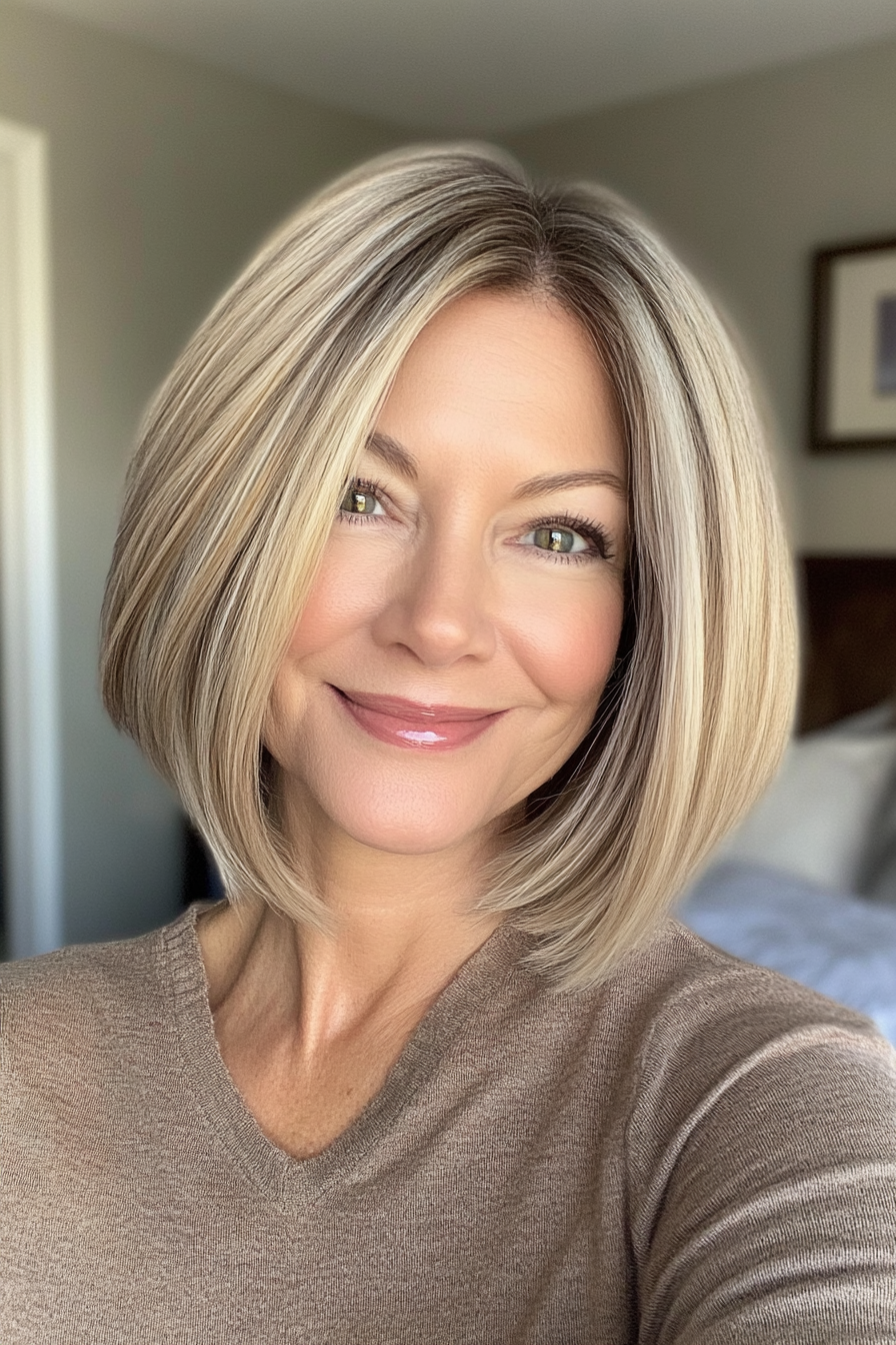 3. Chin-Length Bob with Soft Layers and Blonde Tones (Bob Hairstyles For Women Over 50) - Bob Hairstyles For Women Over 50