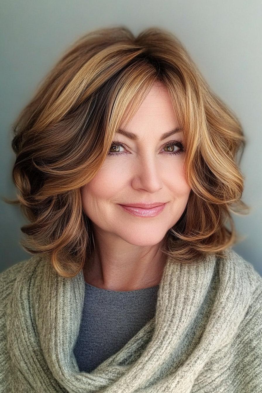 5. Layered Bob with Golden Brown Tones (Bob Hairstyles For Women Over 50) - Bob Hairstyles For Women Over 50