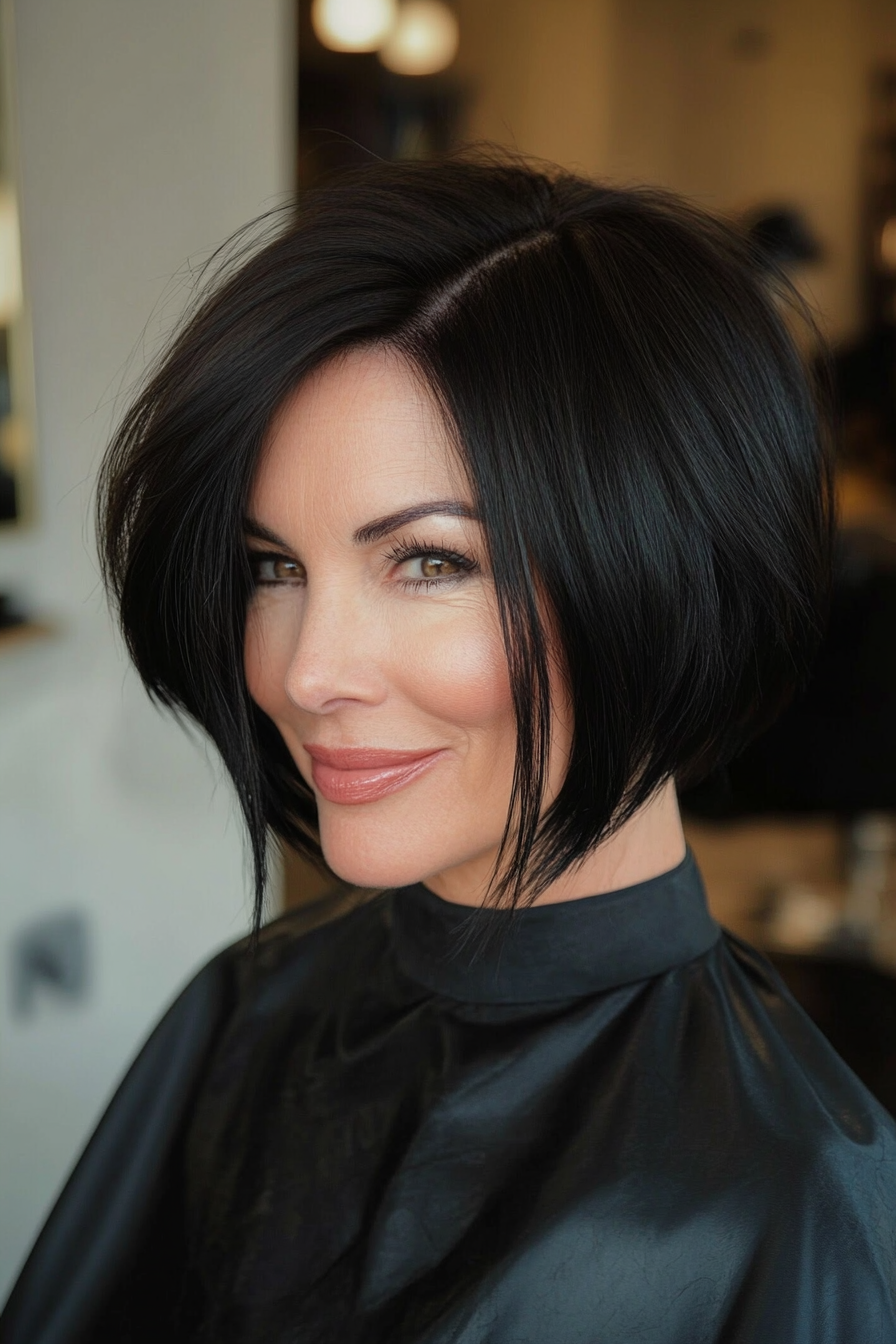 6. Inverted Bob with Black Hair (Bob Hairstyles For Women Over 50) - Bob Hairstyles For Women Over 50