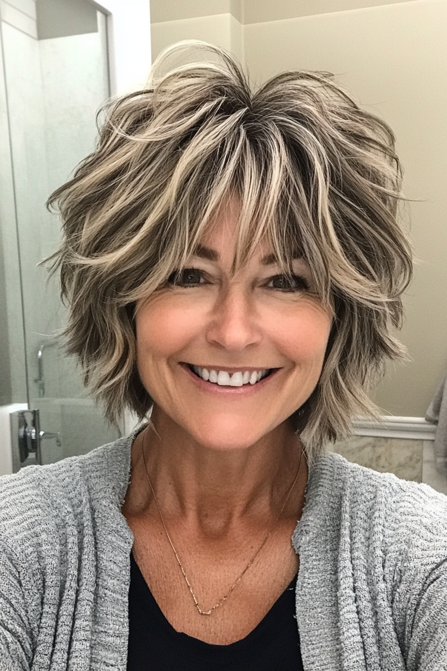 7. Shaggy Bob with Ash Blonde Highlights (Bob Hairstyles For Women Over 50) - Bob Hairstyles For Women Over 50