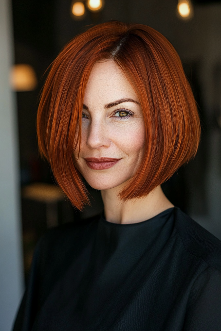 9. Blunt Bob with Copper Red Hair (Bob Hairstyles For Women Over 50) - Bob Hairstyles For Women Over 50
