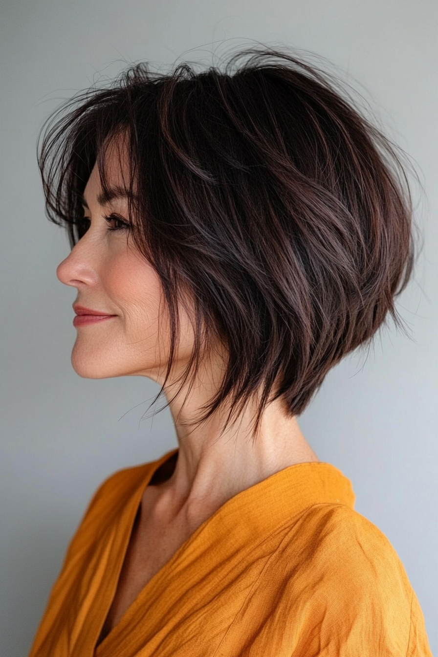 11. Choppy Bob with Natural Dark Brown Hair (Bob Hairstyles For Women Over 50) - Bob Hairstyles For Women Over 50