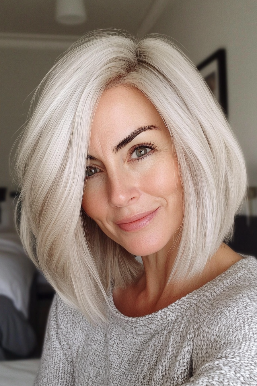 17. Stacked Bob with Platinum Blonde (Bob Hairstyles For Women Over 50) - Bob Hairstyles For Women Over 50
