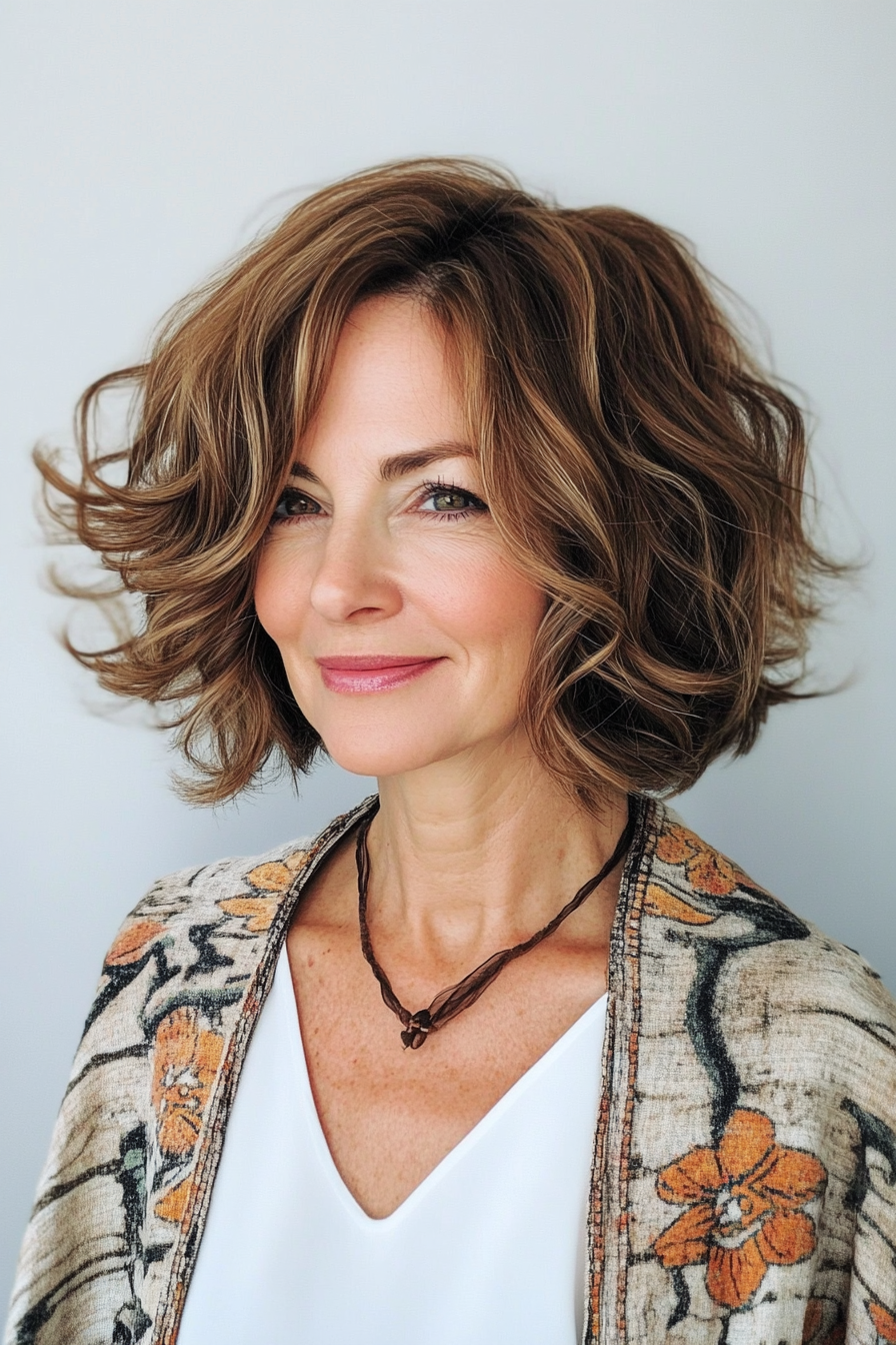 18. Wavy Bob with Medium Brown Hair (Bob Hairstyles For Women Over 50) - Bob Hairstyles For Women Over 50