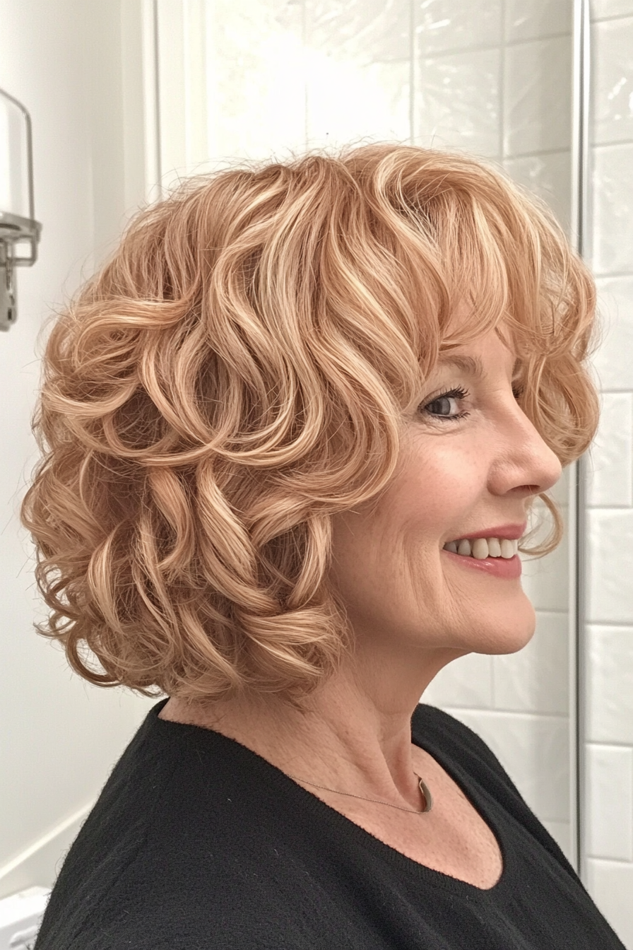 21. Curled Bob with Strawberry Blonde Tones (Bob Hairstyles For Women Over 50) - Bob Hairstyles For Women Over 50