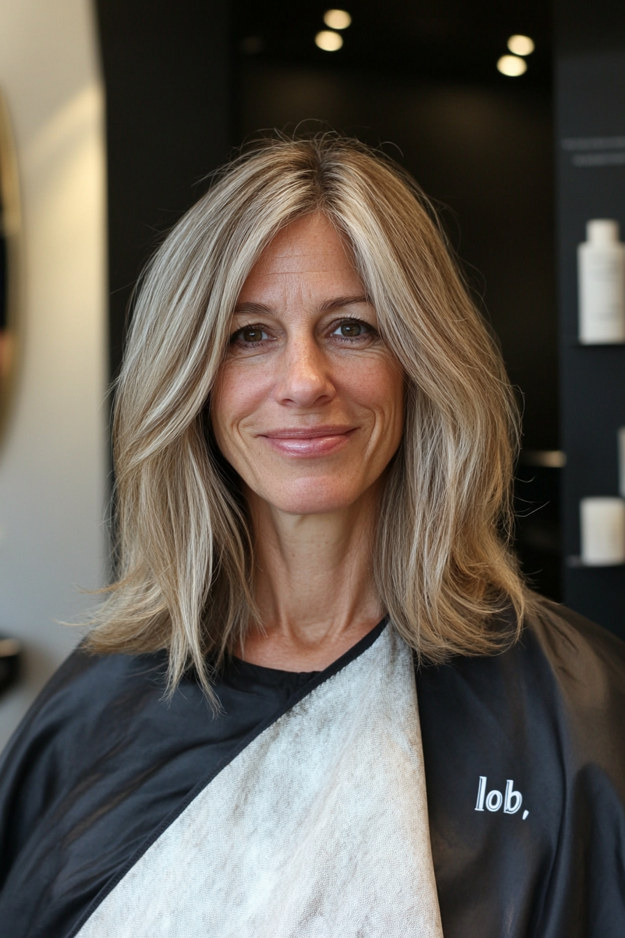 22. Long Bob with Light Brown and Blonde Highlights (Bob Hairstyles For Women Over 50) - Bob Hairstyles For Women Over 50