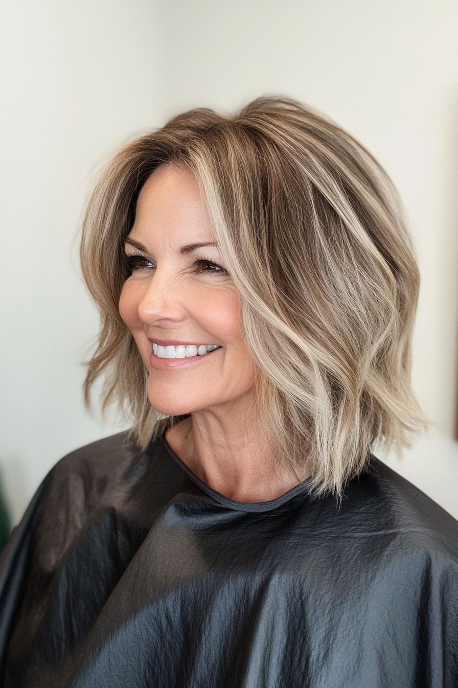 25. Textured Bob with Medium Blonde Highlights (Bob Hairstyles For Women Over 50) - Bob Hairstyles For Women Over 50