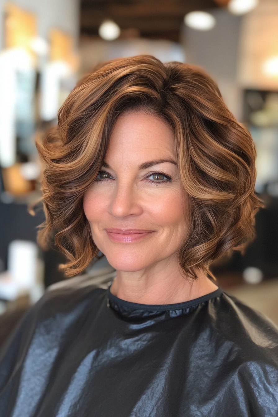 26. Curled Bob with Warm Honey Brown (Bob Hairstyles For Women Over 50) - Bob Hairstyles For Women Over 50