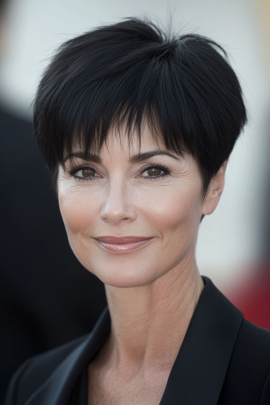 6. Sleek and Straight Black Pixie (Pixie Hairstyles For Women Over 50) - Pixie Hairstyles For Women Over 50