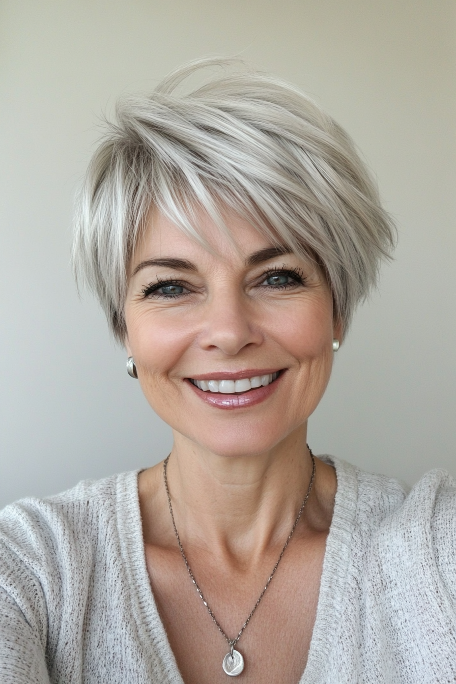 12. Icy Blonde and Silver Pixie (Pixie Hairstyles For Women Over 50) - Pixie Hairstyles For Women Over 50