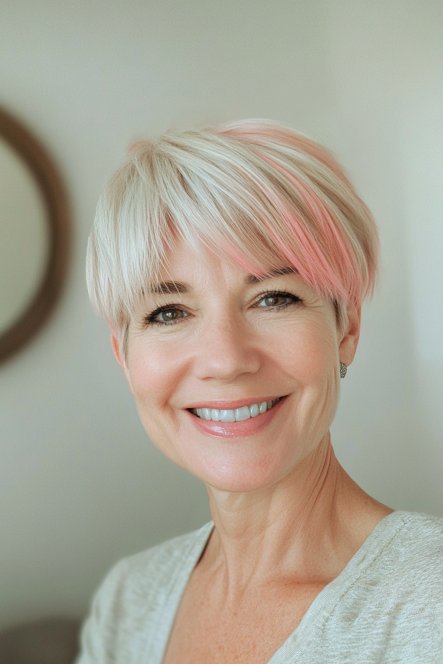 13. Peachy Pink Tipped Pixie (Pixie Hairstyles For Women Over 50) - Pixie Hairstyles For Women Over 50