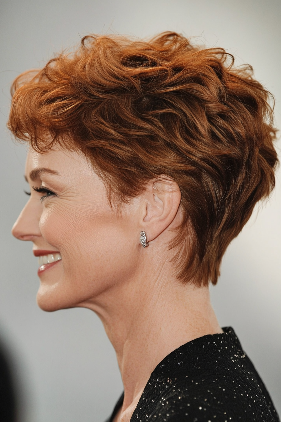 17. Soft Chestnut Pixie with Curled Ends (Pixie Hairstyles For Women Over 50) - Pixie Hairstyles For Women Over 50