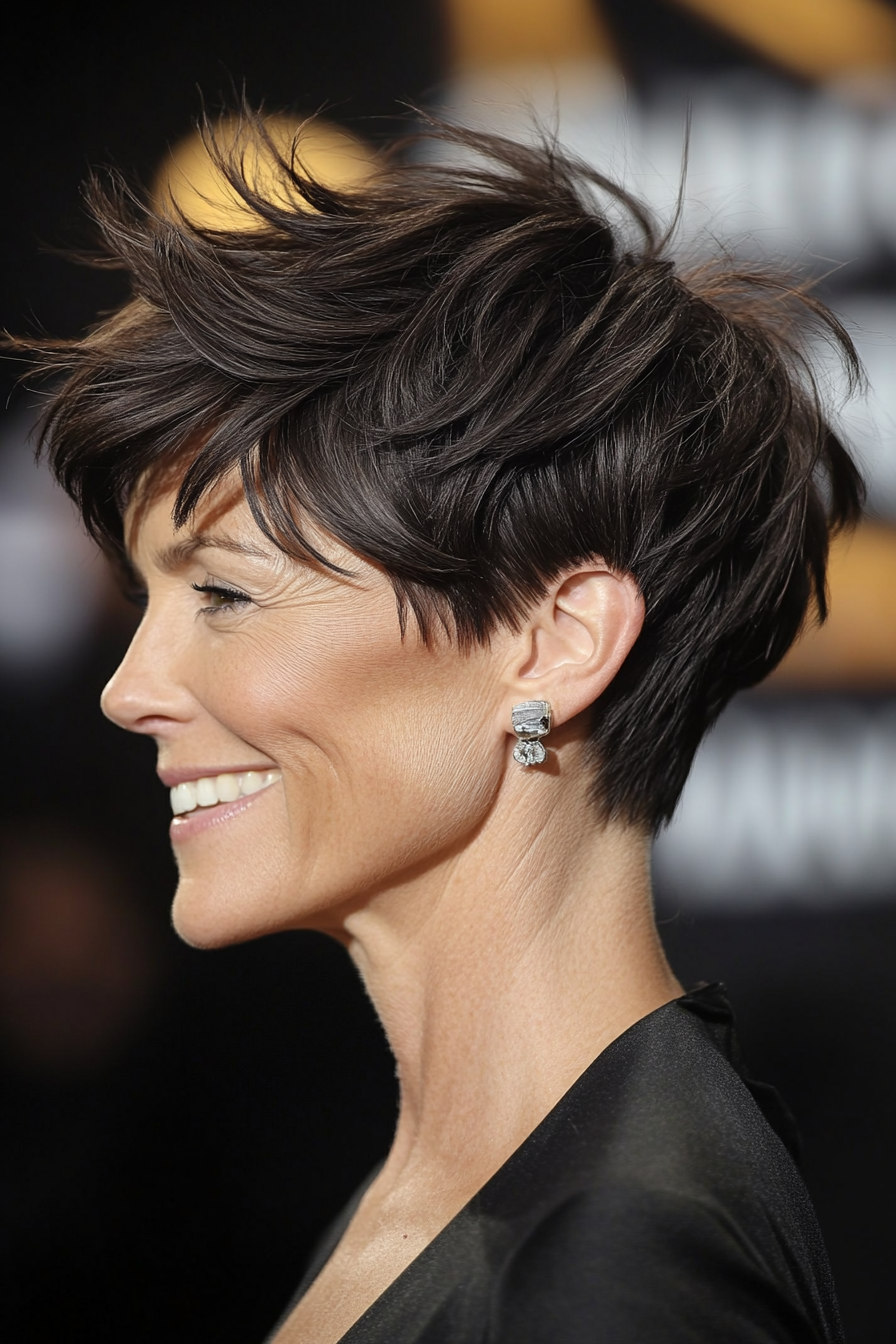 26. Deep Espresso Pixie with Textured Layers (Pixie Hairstyles For Women Over 50) - Pixie Hairstyles For Women Over 50