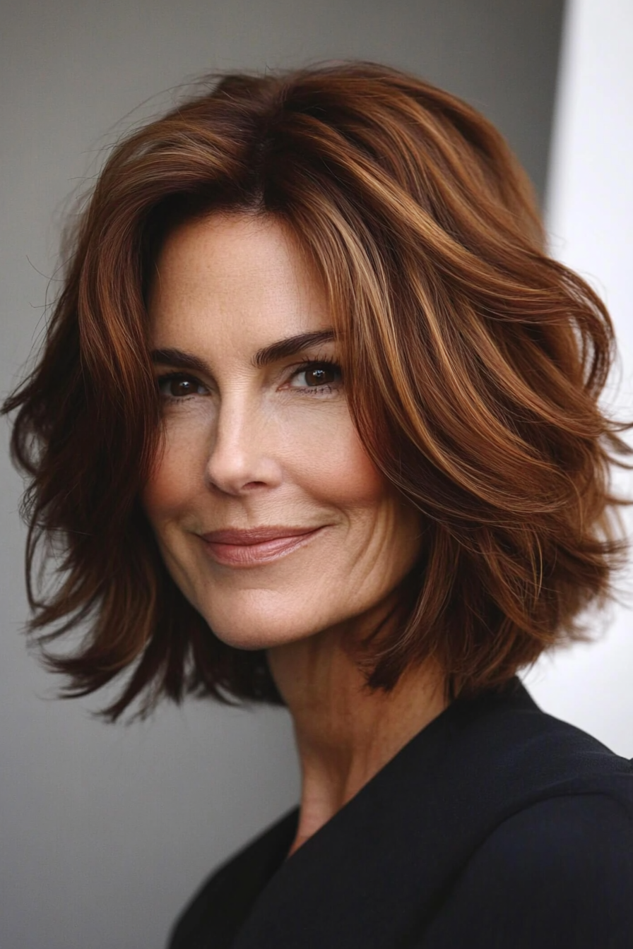 2. Layered Bob with Chestnut Brown (Senior Haircuts For Older Women) - Senior Haircuts For Older Women