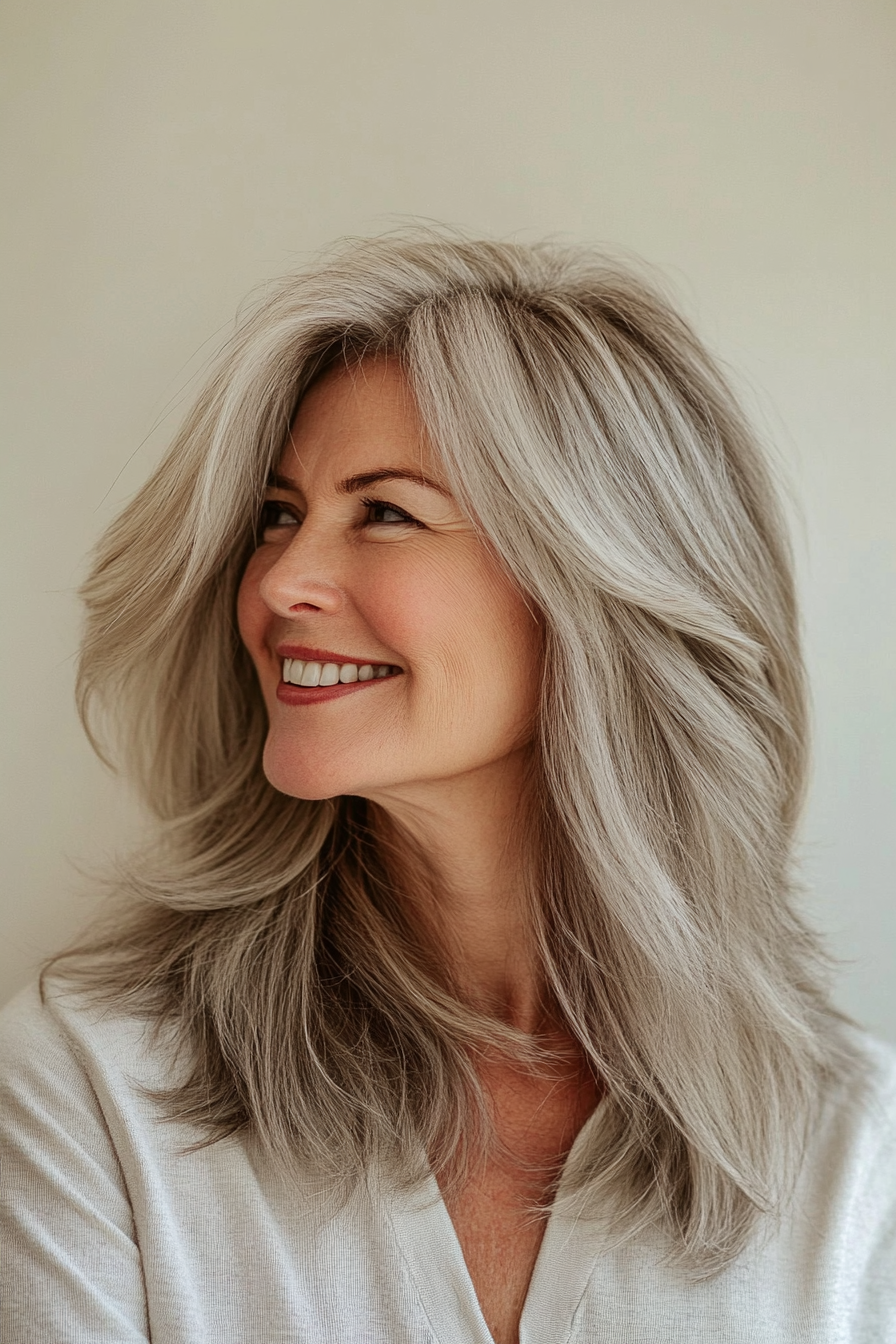 3. Long Shag with Ash Blonde (Senior Haircuts For Older Women) - Senior Haircuts For Older Women