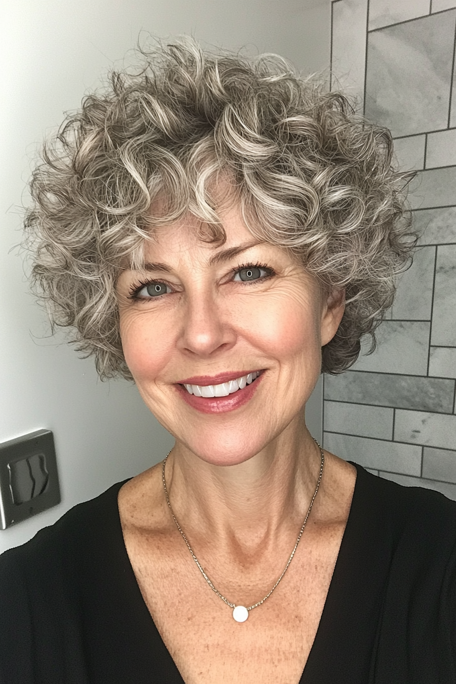 7. Short Curled Crop with Salt and Pepper (Senior Haircuts For Older Women) - Senior Haircuts For Older Women