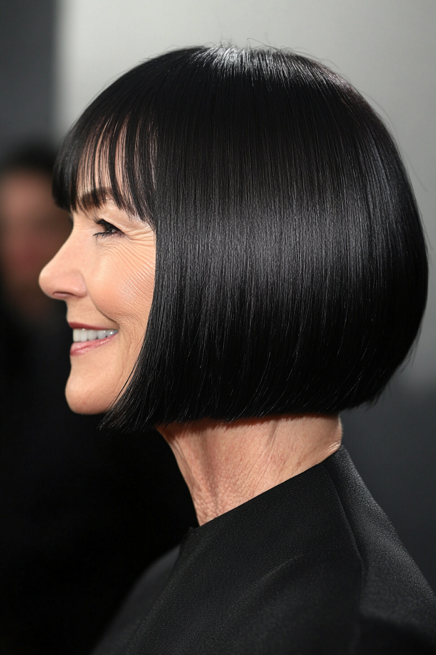 8. Sleek Straight Bob with Natural Black (Senior Haircuts For Older Women) - Senior Haircuts For Older Women