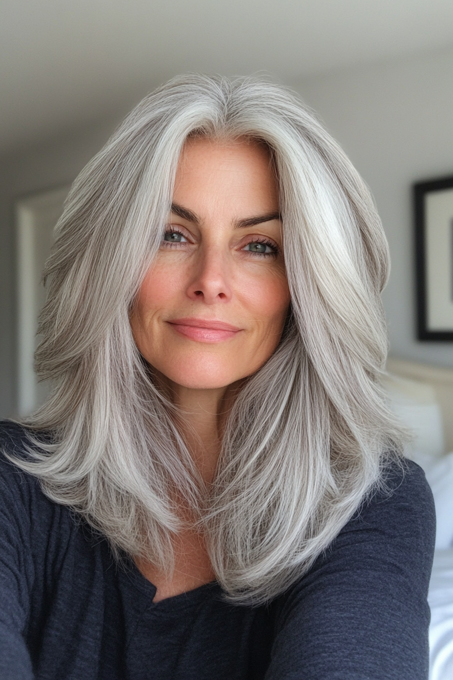 10. Layered Shag with Soft Gray (Senior Haircuts For Older Women) - Senior Haircuts For Older Women