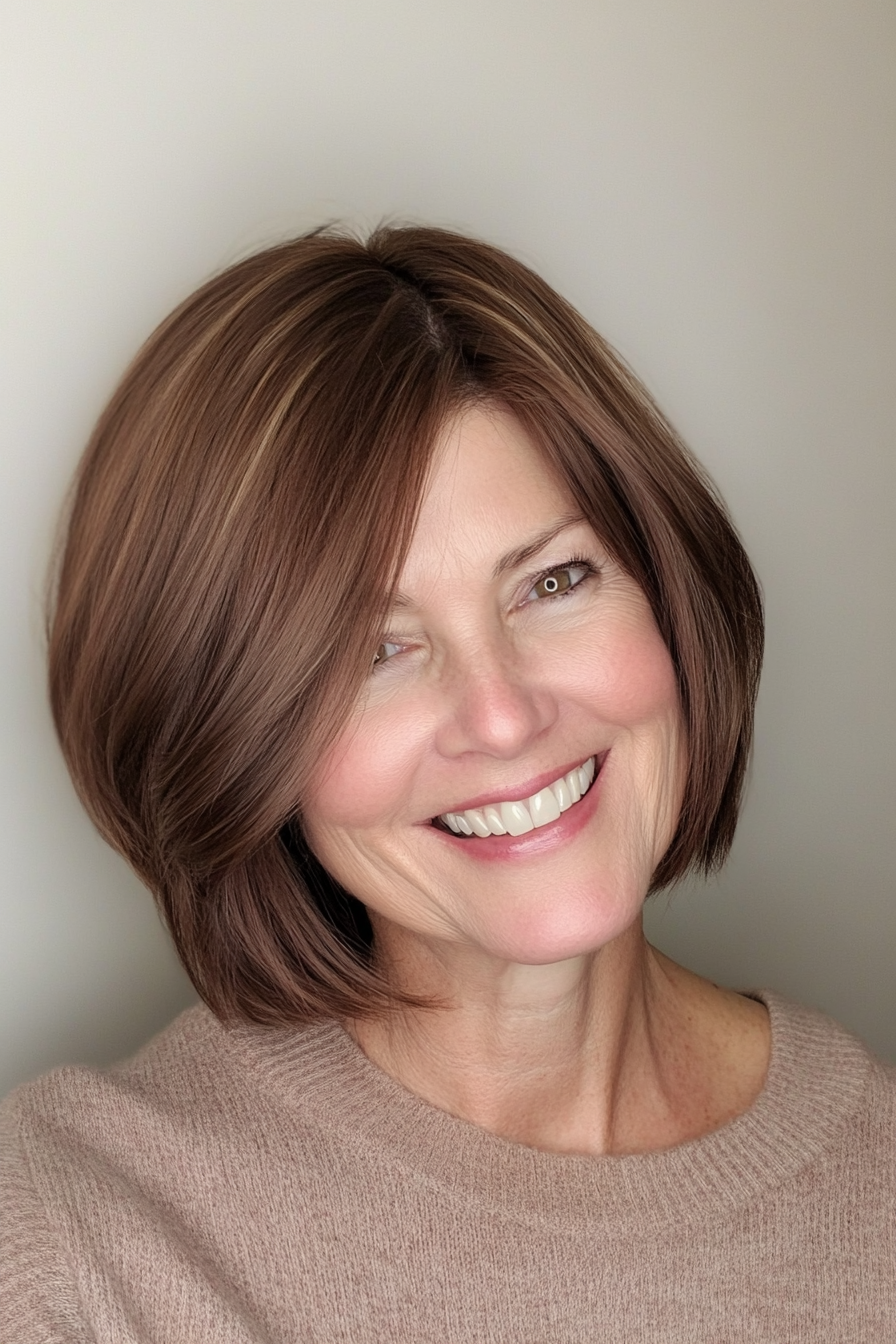 14. Side-Swept Bob with Smoky Brown (Senior Haircuts For Older Women) - Senior Haircuts For Older Women