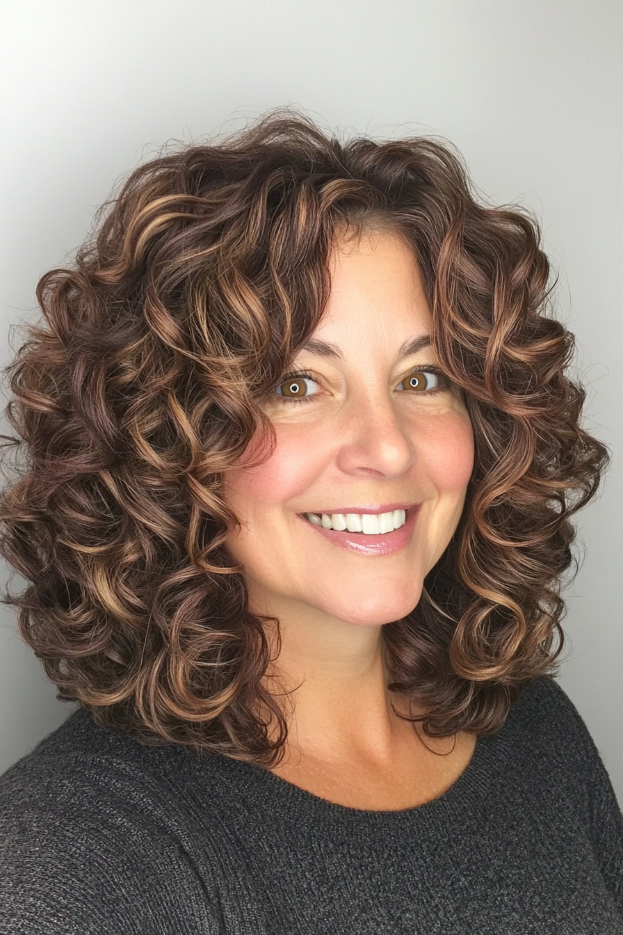 15. Curly Shoulder-Length with Chocolate Brown (Senior Haircuts For Older Women) - Senior Haircuts For Older Women