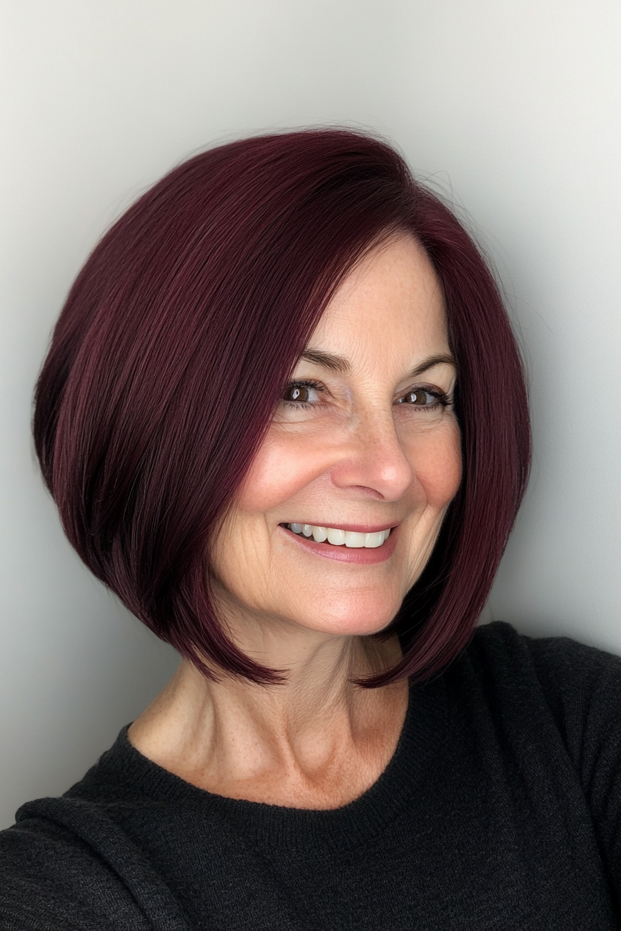 21. Classic Bob with Deep Burgundy (Senior Haircuts For Older Women) - Senior Haircuts For Older Women