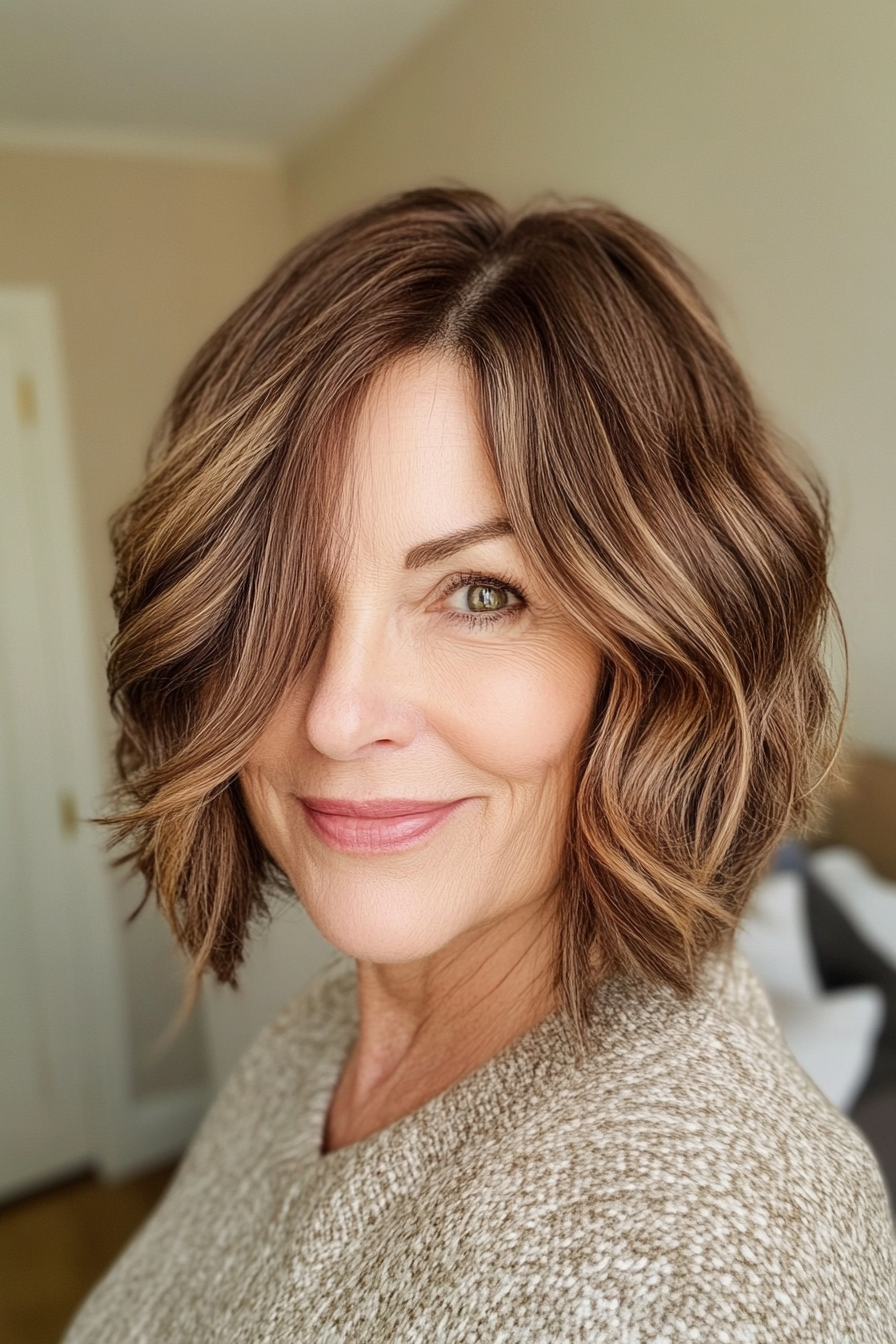 26. Wavy Bob with Deep Brown (Senior Haircuts For Older Women) - Senior Haircuts For Older Women