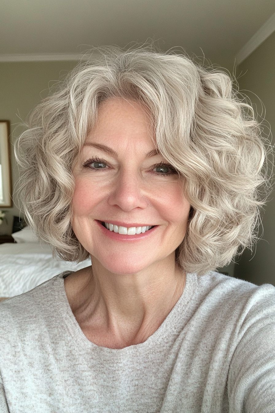 27. Short Curled Bob with Light Ash Blonde (Senior Haircuts For Older Women) - Senior Haircuts For Older Women