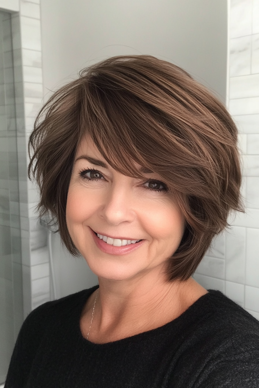 4. Soft Shag with Warm Brown Shades (Short Hairstyles For Women Over 60 With Thin Hair) - Short Hairstyles For Women Over 60 With Thin Hair