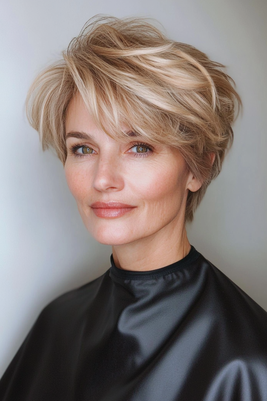 7. Fluffy Pixie Cut with Golden Blonde (Short Hairstyles For Women Over 60 With Thin Hair) - Short Hairstyles For Women Over 60 With Thin Hair