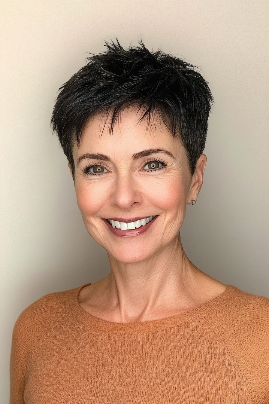 8. Textured Short Cut with Deep Black (Short Hairstyles For Women Over 60 With Thin Hair) - Short Hairstyles For Women Over 60 With Thin Hair