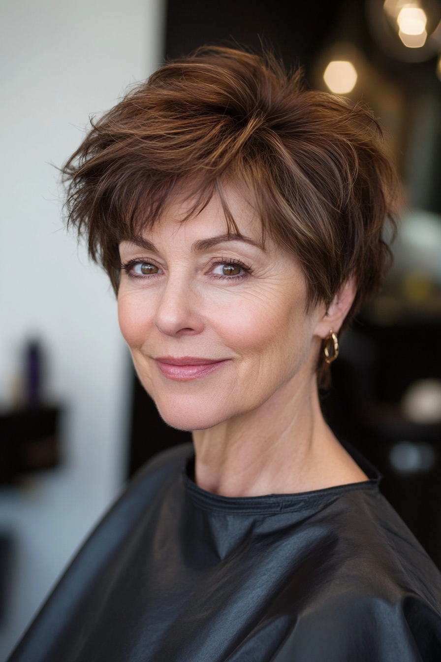 10. Short Tapered Cut with Chestnut Brown (Short Hairstyles For Women Over 60 With Thin Hair) - Short Hairstyles For Women Over 60 With Thin Hair