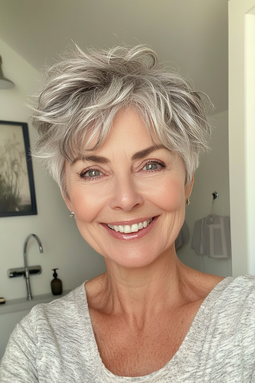11. Tousled Pixie with Silver Highlights (Short Hairstyles For Women Over 60 With Thin Hair) - Short Hairstyles For Women Over 60 With Thin Hair