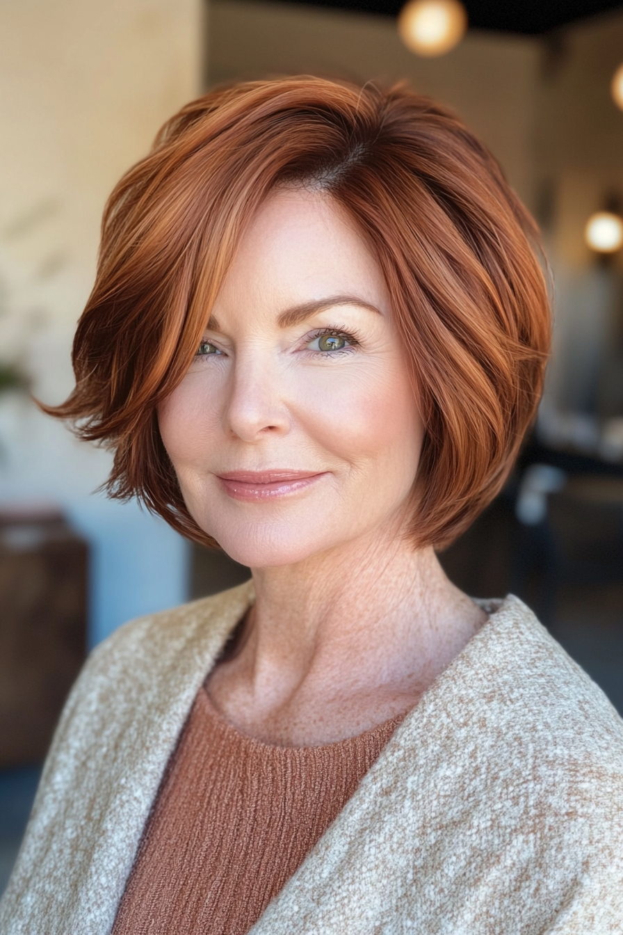 14. Textured Side Part Bob with Auburn Tones (Short Hairstyles For Women Over 60 With Thin Hair) - Short Hairstyles For Women Over 60 With Thin Hair