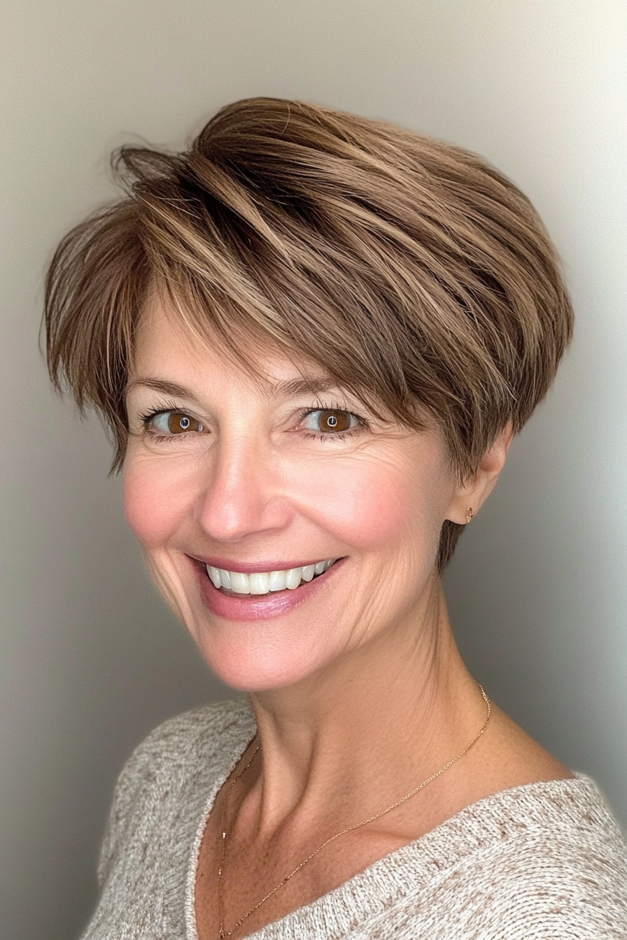 18. Layered Pixie Cut with Soft Brown (Short Hairstyles For Women Over 60 With Thin Hair) - Short Hairstyles For Women Over 60 With Thin Hair