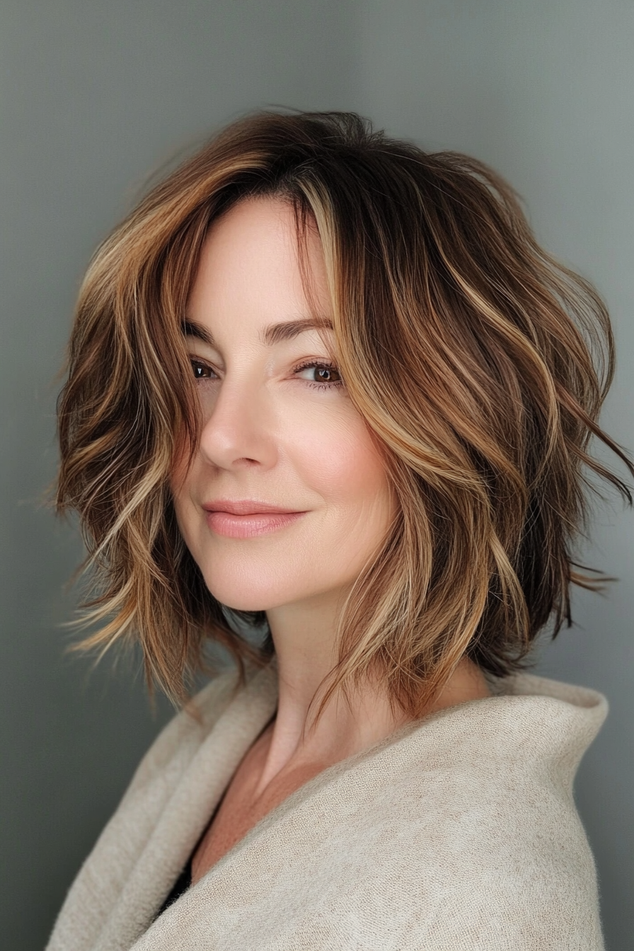 19. Tousled Bob with Soft Ginger Highlights (Short Hairstyles For Women Over 60 With Thin Hair) - Short Hairstyles For Women Over 60 With Thin Hair