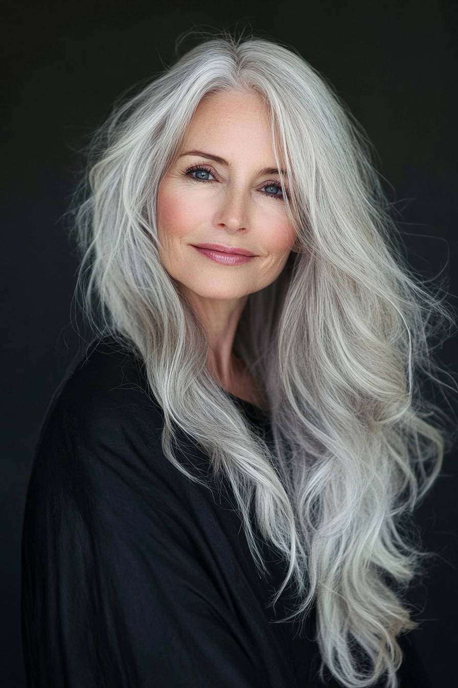 1. Soft Layered Waves in Silver (Long Haircuts For Older Women) - Long Haircuts For Older Women