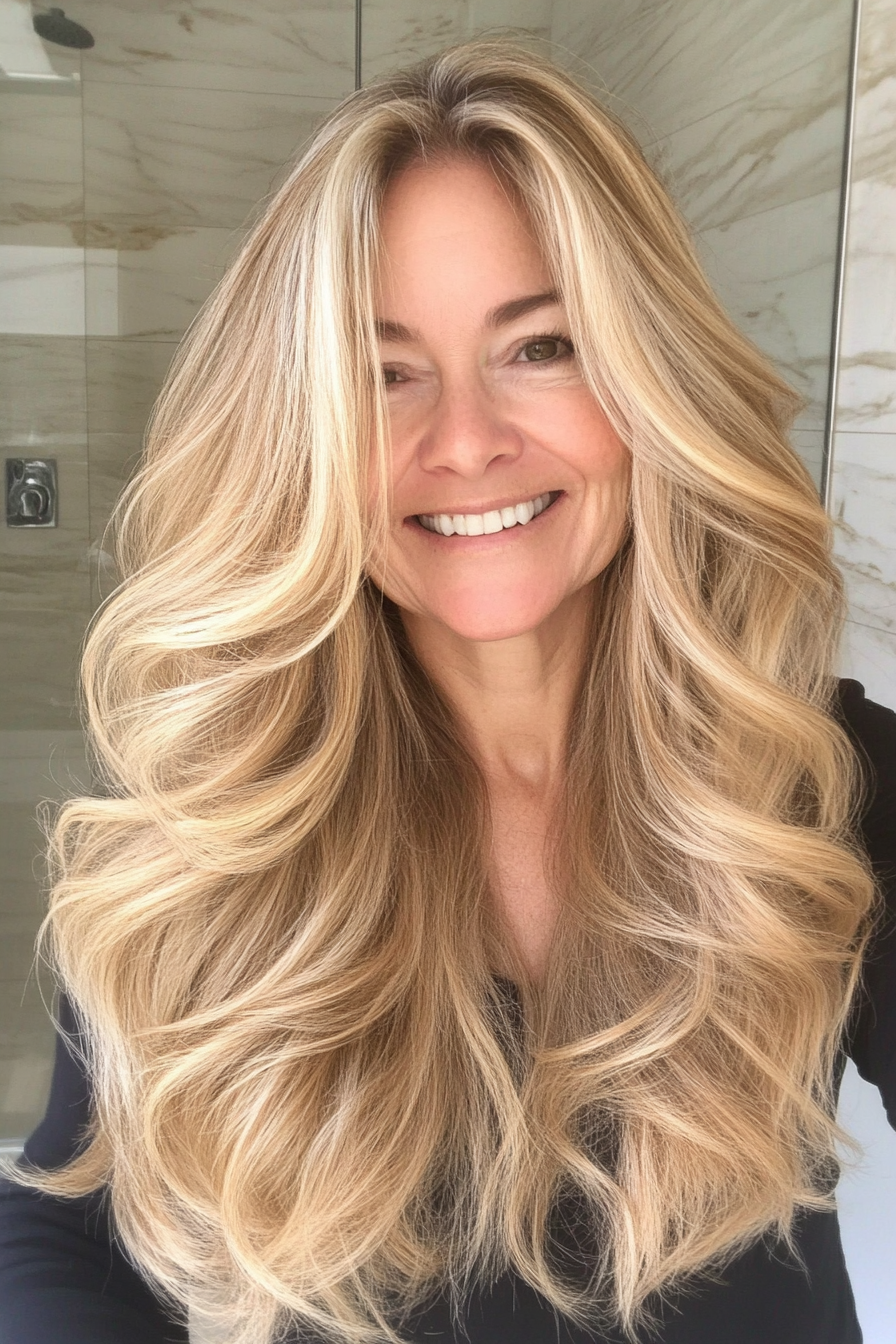 4. Golden Blonde with Long Waves (Long Haircuts For Older Women) - Long Haircuts For Older Women