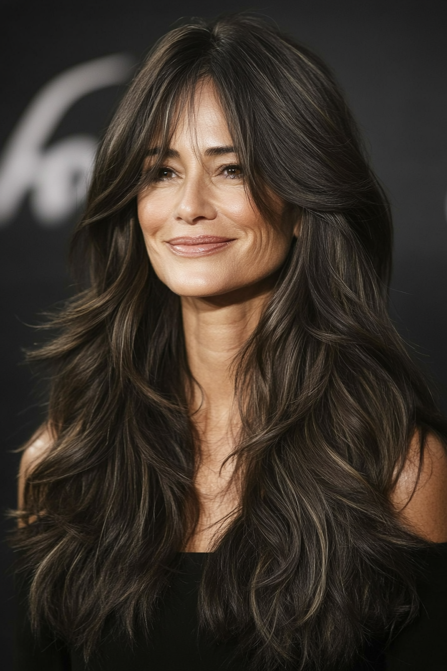 5. Dark Brunette with Textured Layers (Long Haircuts For Older Women) - Long Haircuts For Older Women