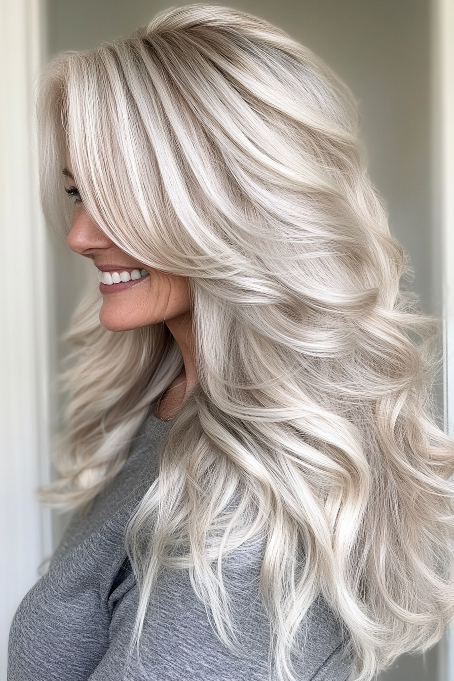 6. Platinum Blonde with Loose Curls (Long Haircuts For Older Women) - Long Haircuts For Older Women
