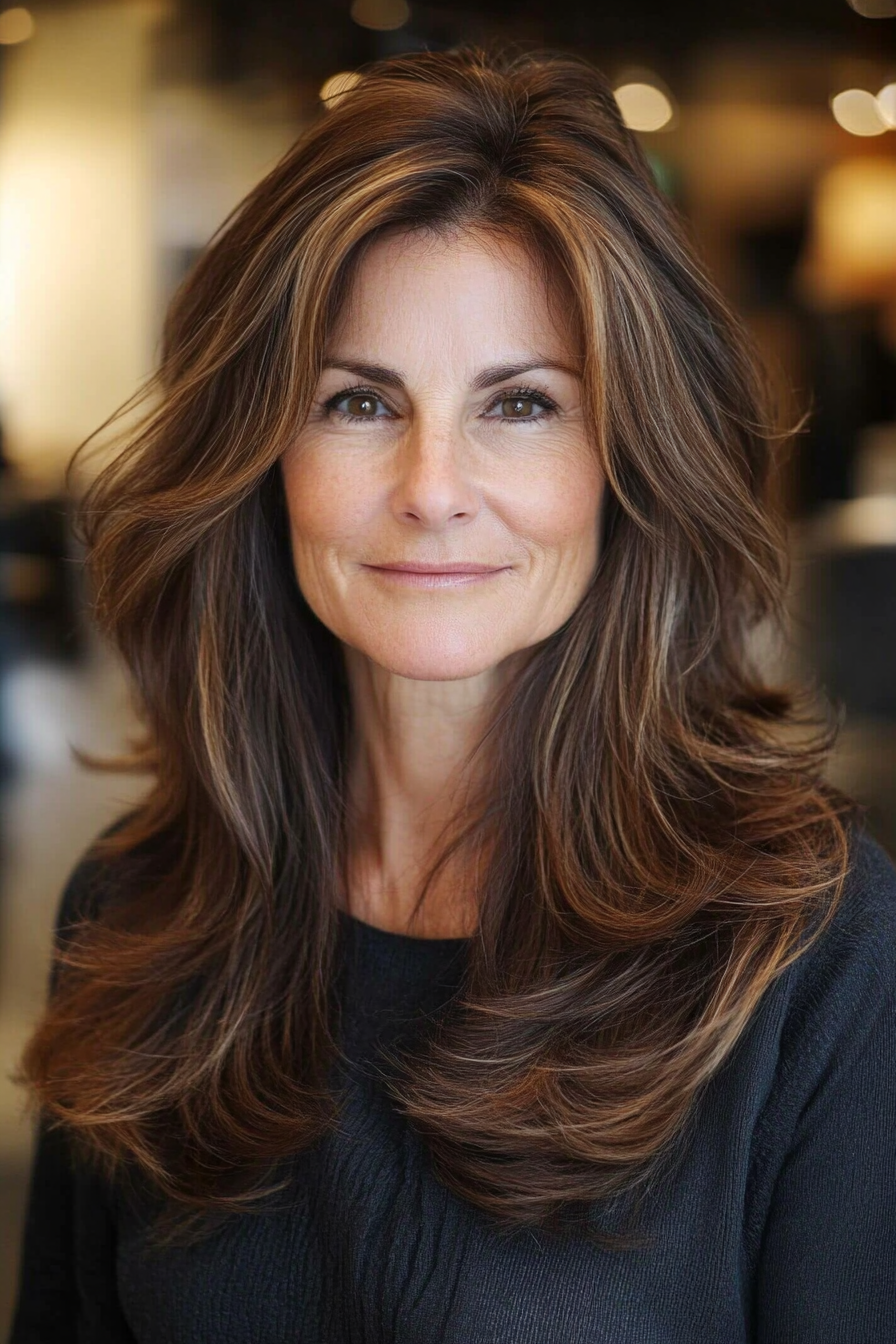 15. Medium Brown with Subtle Highlights (Long Haircuts For Older Women) - Long Haircuts For Older Women