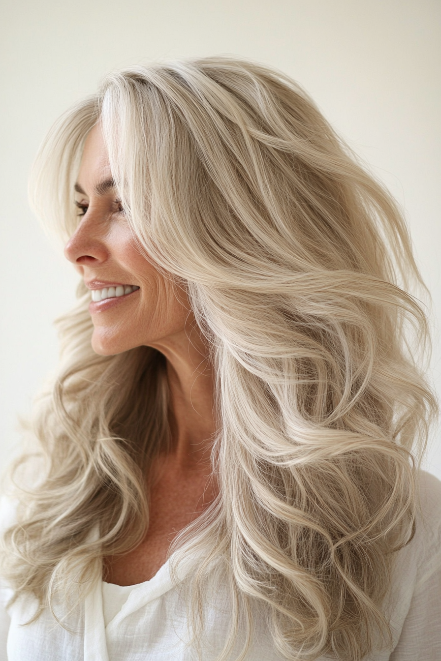 16. Ivory Blonde with Loose Curls (Long Haircuts For Older Women) - Long Haircuts For Older Women